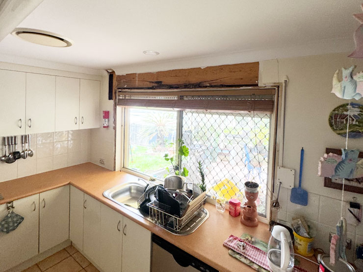 Structural and stud damage to wall kitchen areas attached to